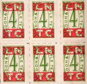 London and Newcastle Tea Co. dividend stamps, about 1950s to 1960s. TWCMS : 2000.3030.2