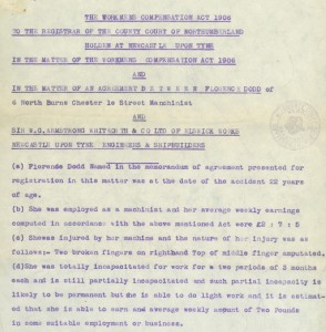 Compensation case file relating to Florence Dodds,  (TWAM ref DS.VA/2/76/14). 