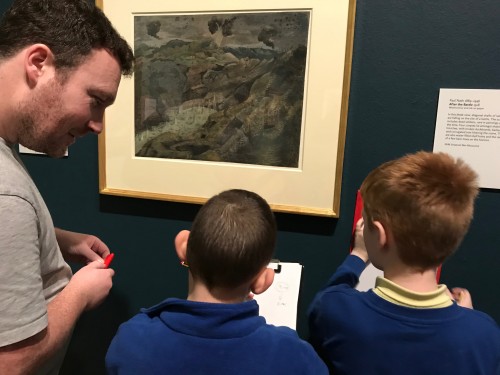 Children from Hotspur Primary School working on their spidergrams in the gallery