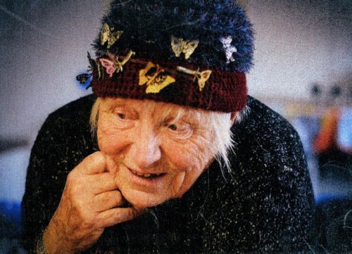 Anne wearing her famous butterfly clips on a hat